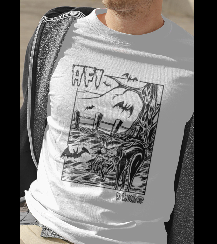 AFI All Hallow's Eve Bats And Black Cat In Haunted Scene T-Shirt