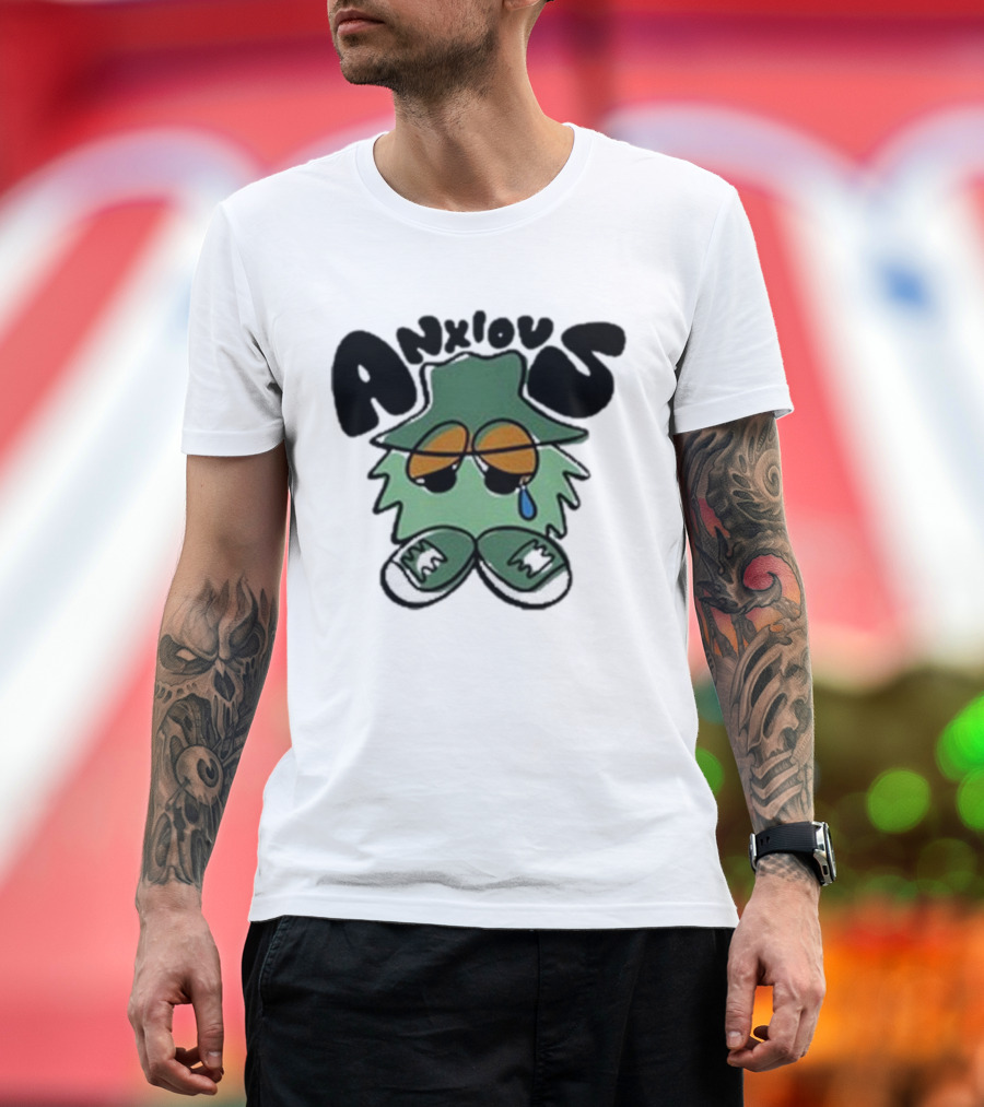Anxious Fuzzball Green Teardrop Sneaker Character T-Shirt