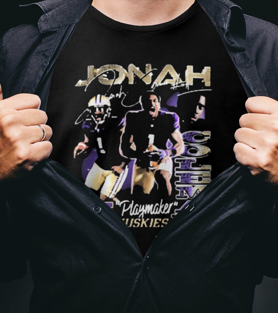 Jonah Coleman Washington Huskies Playmaker 90s Retro Signature W Huskies T-Shirt