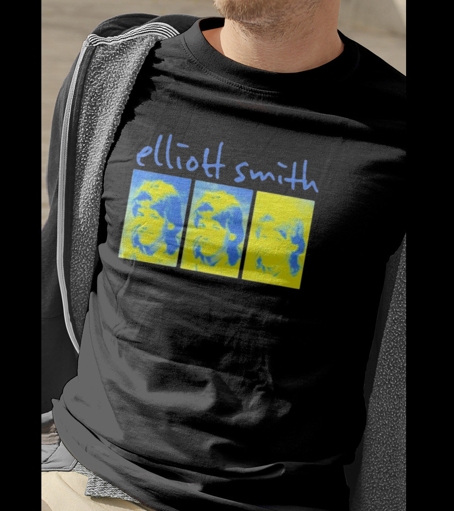 Elliott Smith Triple Portrait Blue Yellow Panels T-Shirt