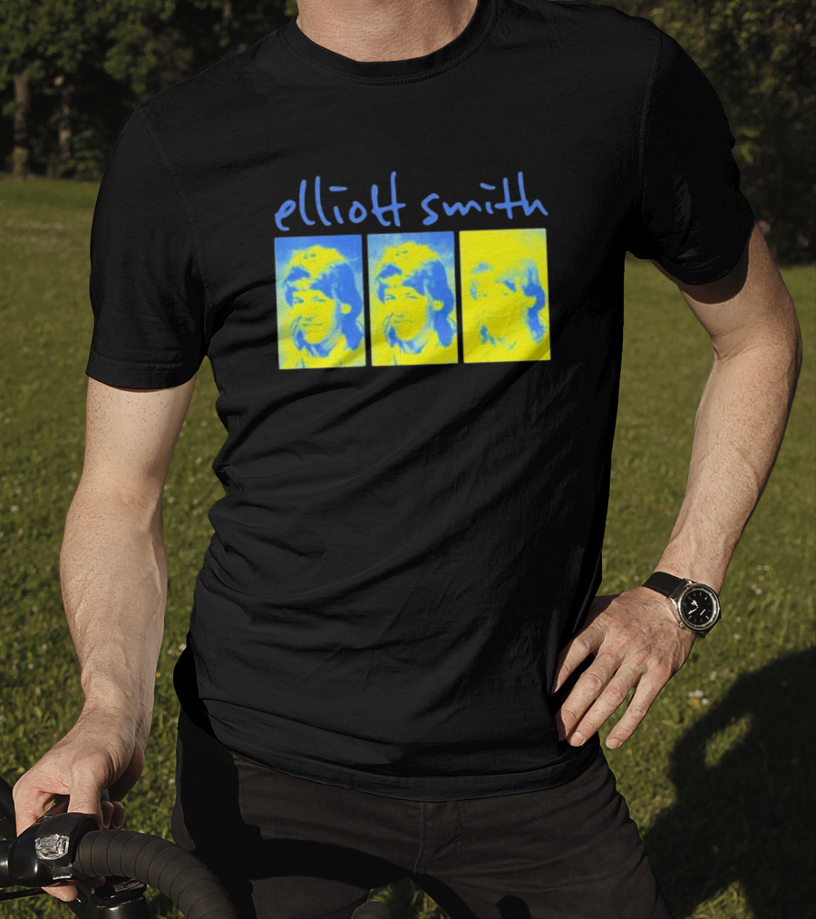Elliott Smith Triple Portrait Blue Yellow Panels T-Shirt
