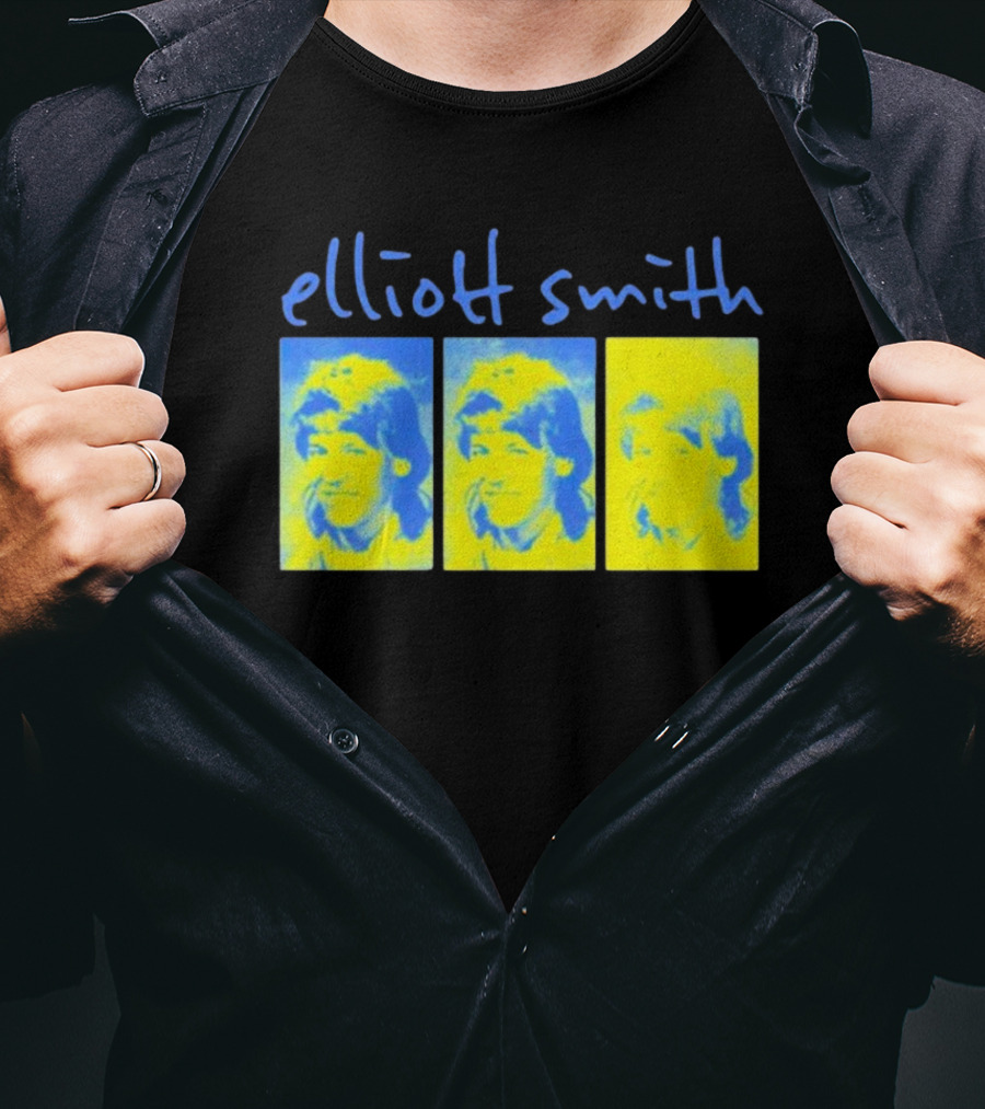 Elliott Smith Triple Portrait Blue Yellow Panels T-Shirt