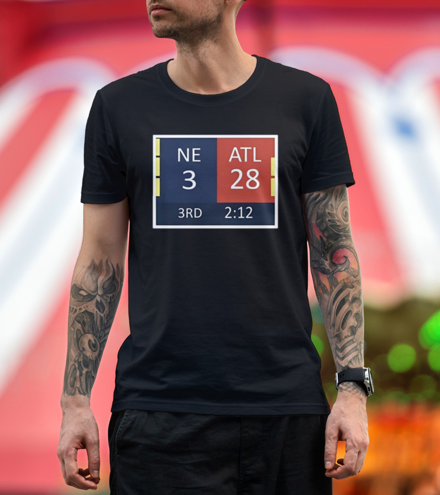 Tom Brady Fan with Cowboys Reference ATL 28 NE 3 Scoreboard T-Shirt