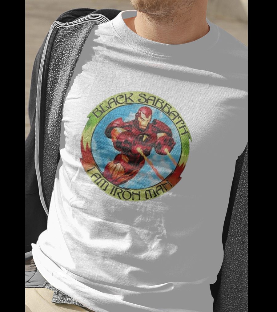 Black Sabbath I Am Iron Man Circle Iron Man Suit Heroic Pose T-Shirt