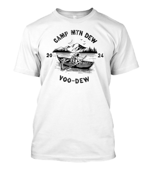 Camp Mtn Dew Voo Dew 2024 Canoe Adventure With Mountain Scene T-Shirt