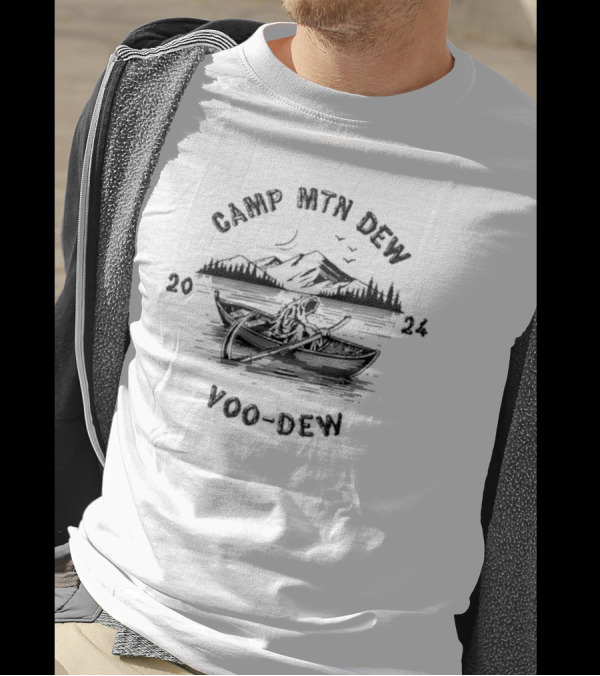 Camp Mtn Dew Voo Dew 2024 Canoe Adventure With Mountain Scene T-Shirt