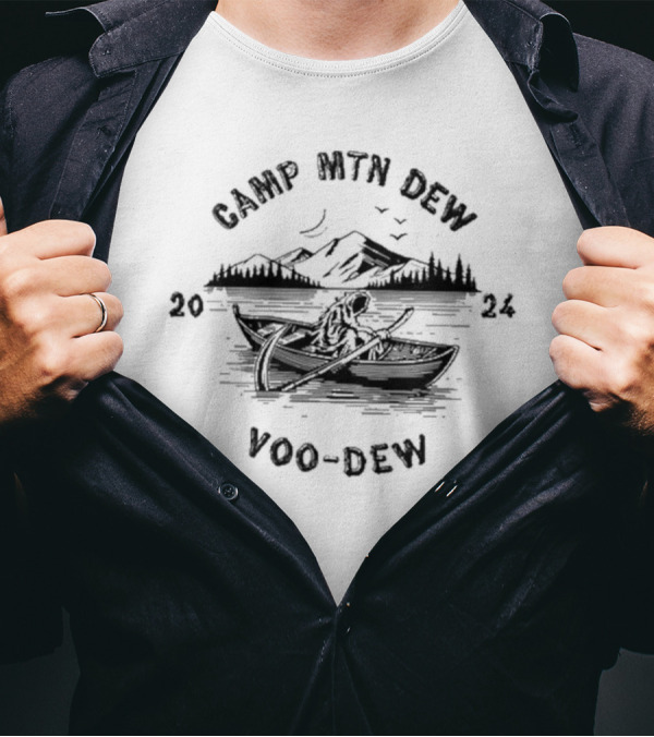 Camp Mtn Dew Voo Dew 2024 Canoe Adventure With Mountain Scene T-Shirt