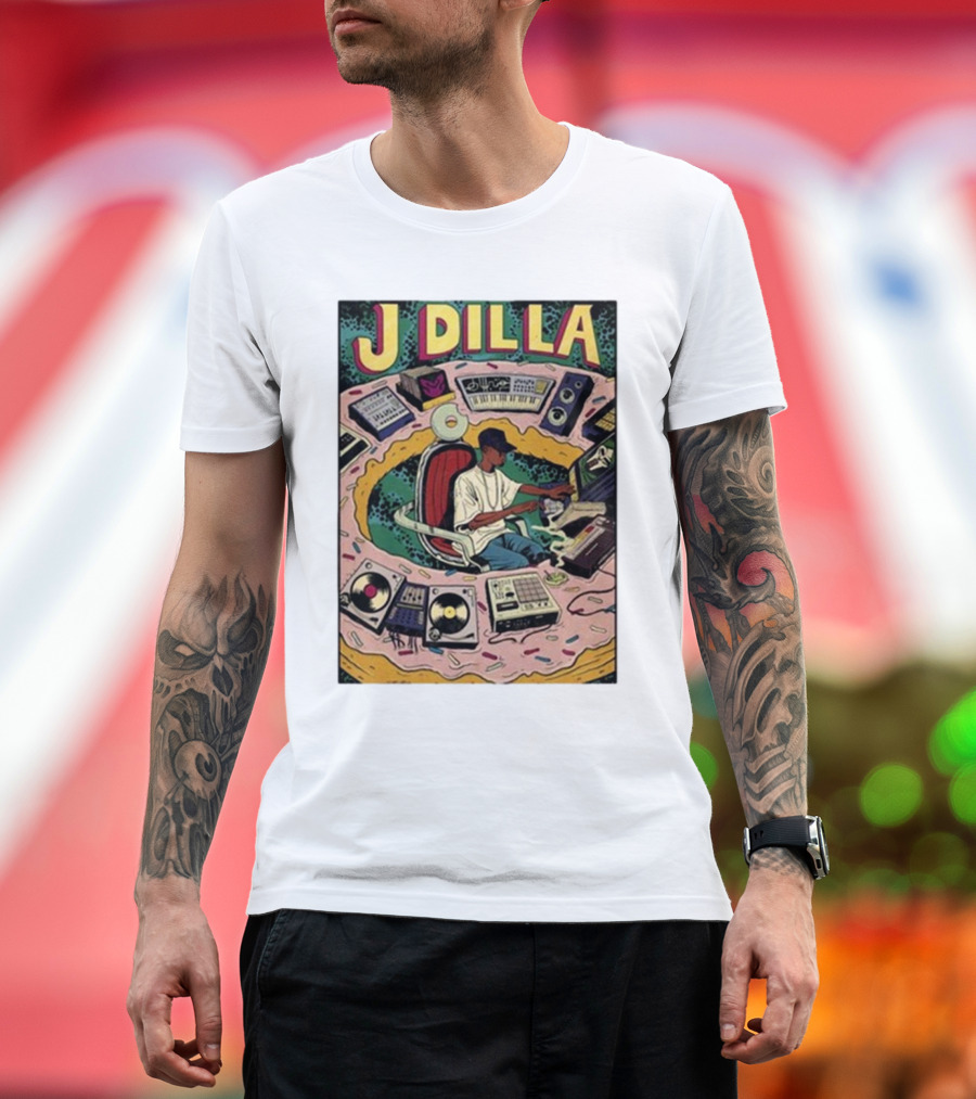 J Dilla Music Producer Illustration Surrounded by Equipment T-Shirt