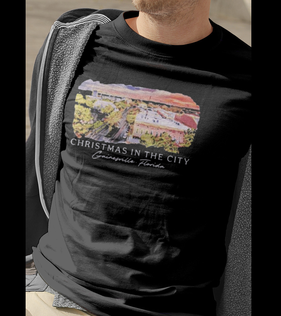 Christmas In The City Gainesville Florida Skyline T-Shirt