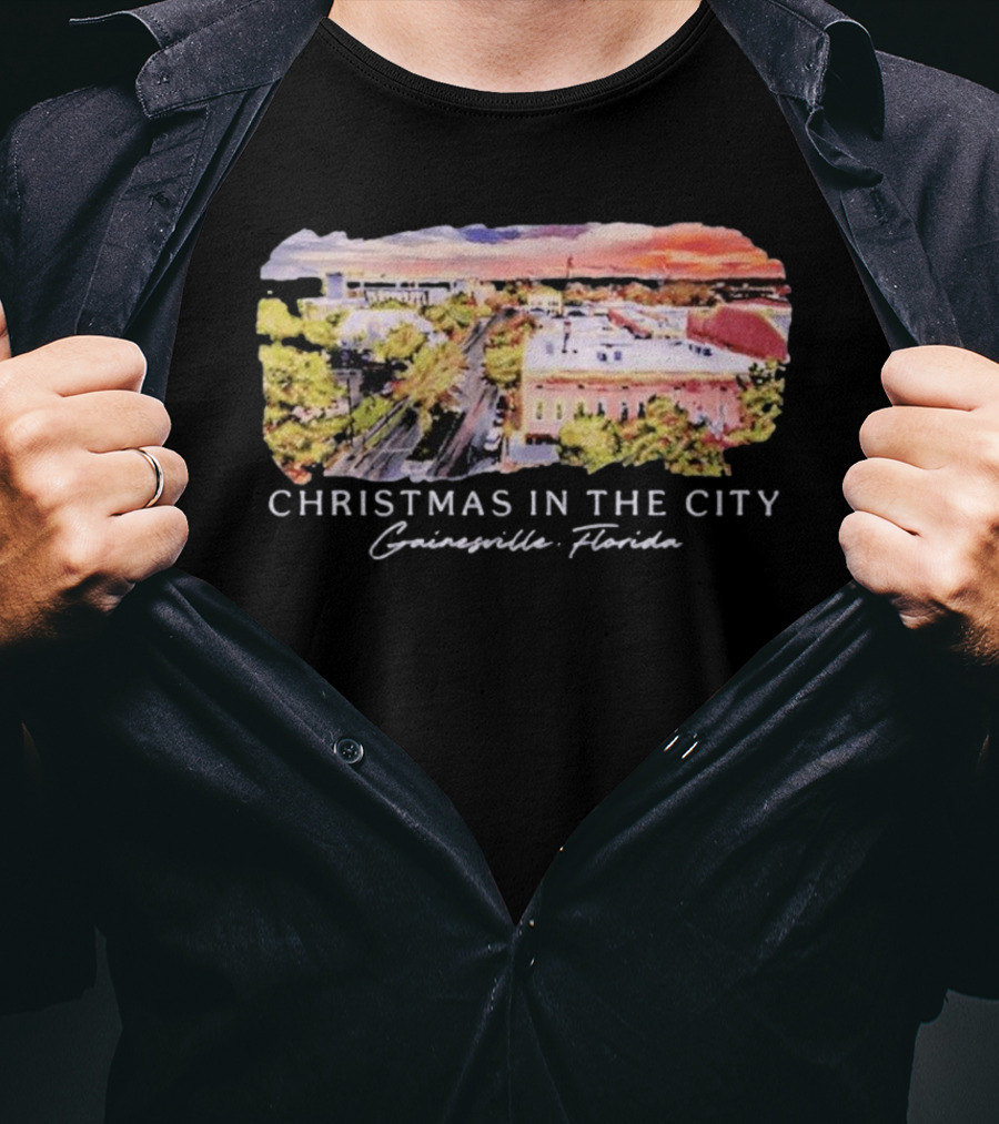 Christmas In The City Gainesville Florida Skyline T-Shirt