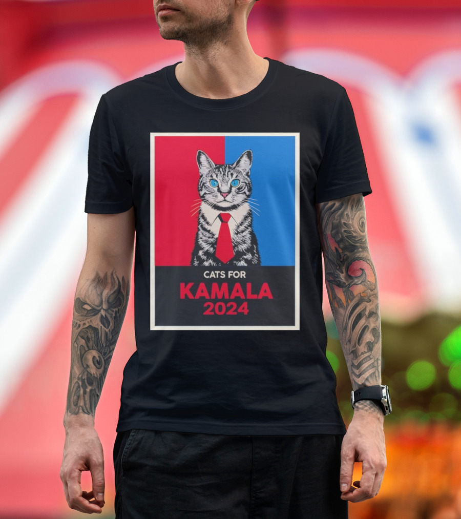 CATS FOR KAMALA 2024 Red Blue Poster Cat with Tie T-Shirt