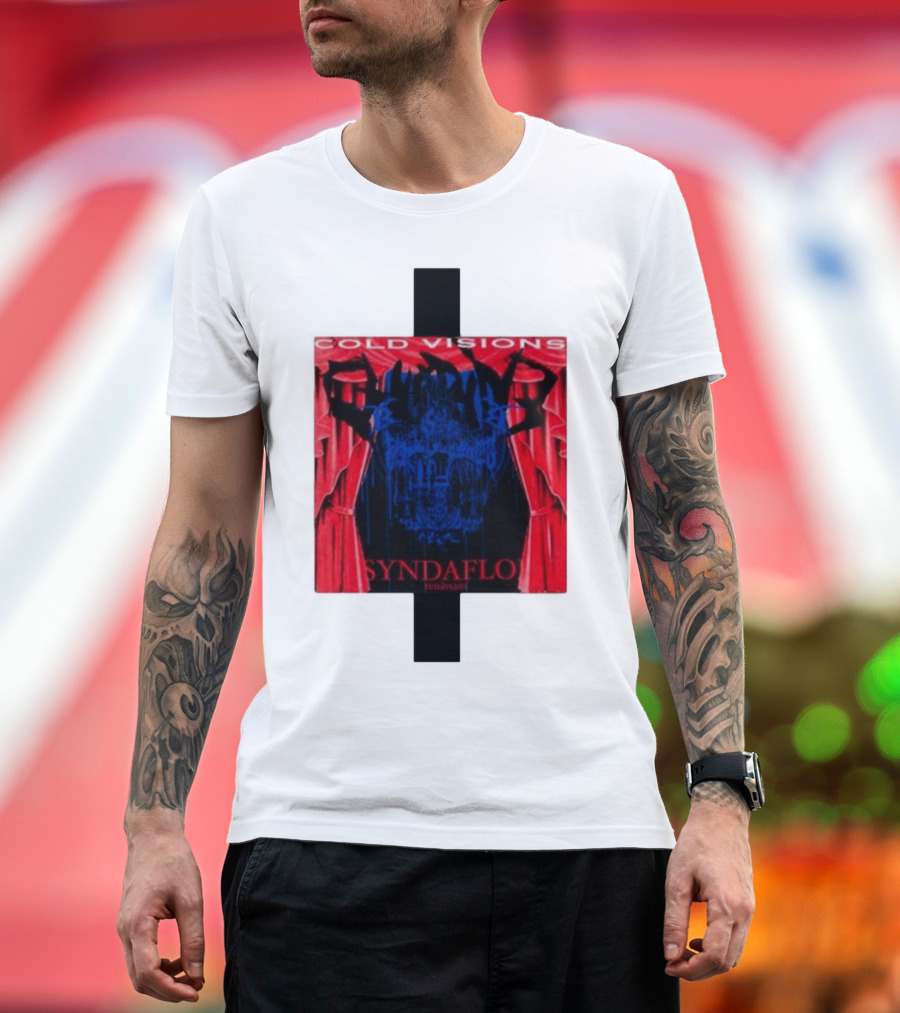 Cold Visions Syndaflod 2024 Red and Blue Dramatic Abstract T-Shirt