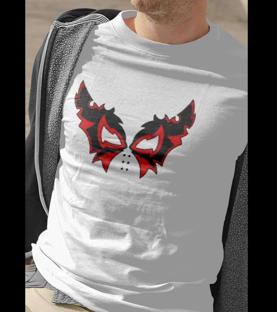 Hell Cat Mask Red And Black Winged T-Shirt
