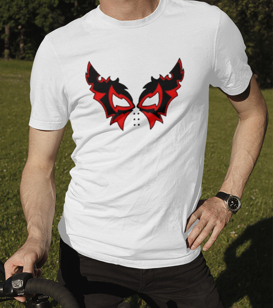 Hell Cat Mask Red And Black Winged T-Shirt