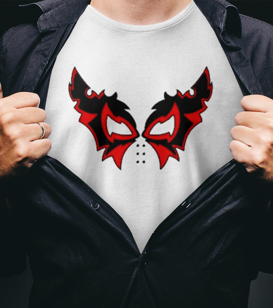 Hell Cat Mask Red And Black Winged T-Shirt
