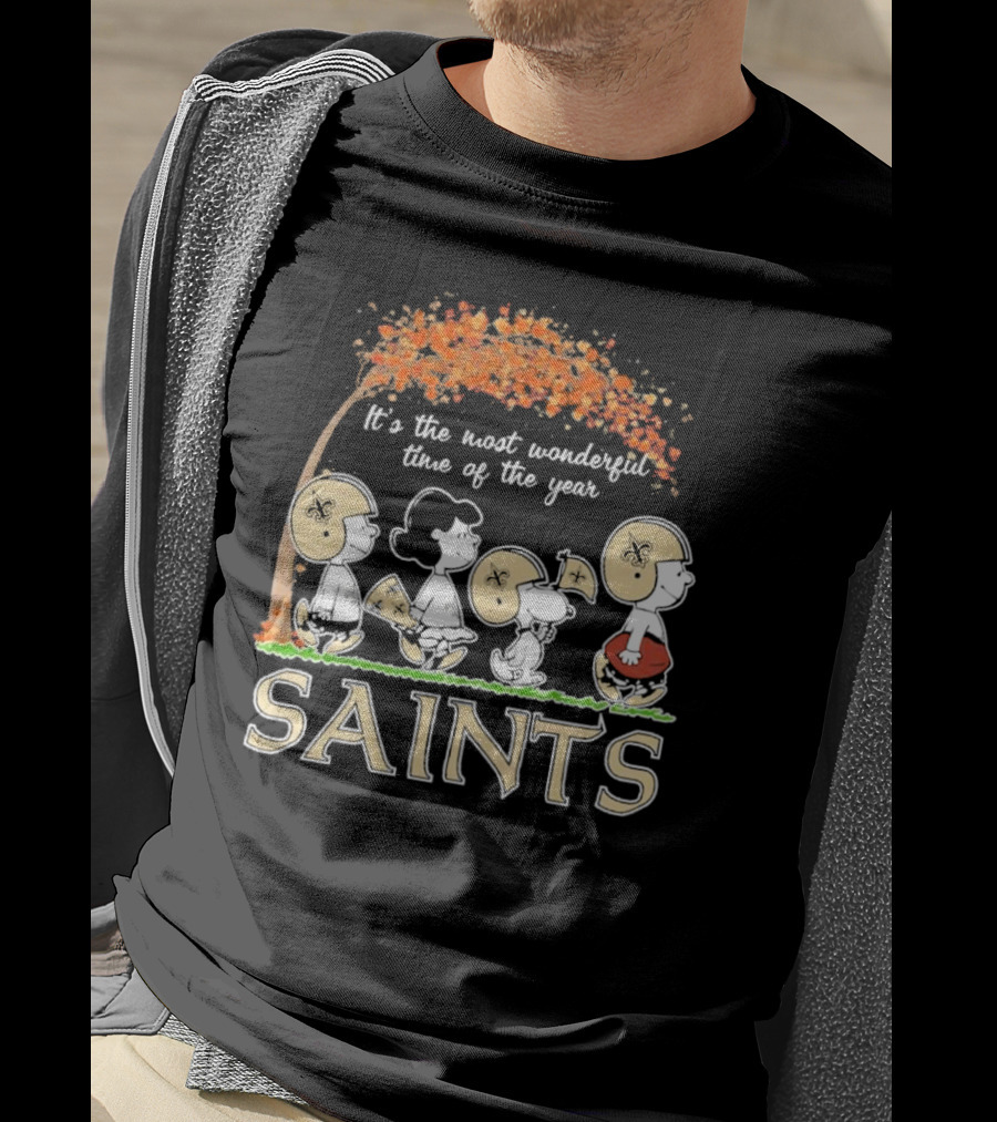 It’s The Most Wonderful Time Of The Year Peanuts Characters New Orleans Saints Football Autumn Leaves T-Shirt