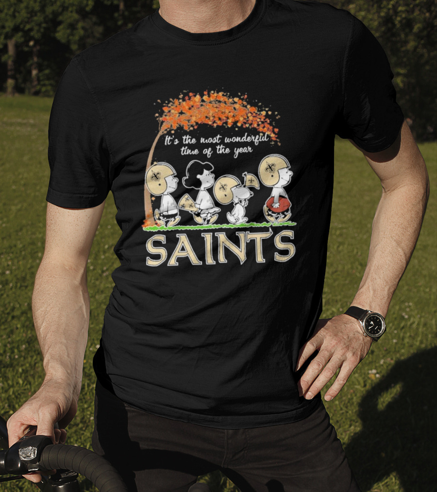 It’s The Most Wonderful Time Of The Year Peanuts Characters New Orleans Saints Football Autumn Leaves T-Shirt