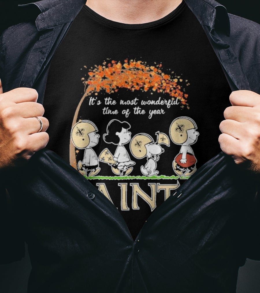 It’s The Most Wonderful Time Of The Year Peanuts Characters New Orleans Saints Football Autumn Leaves T-Shirt