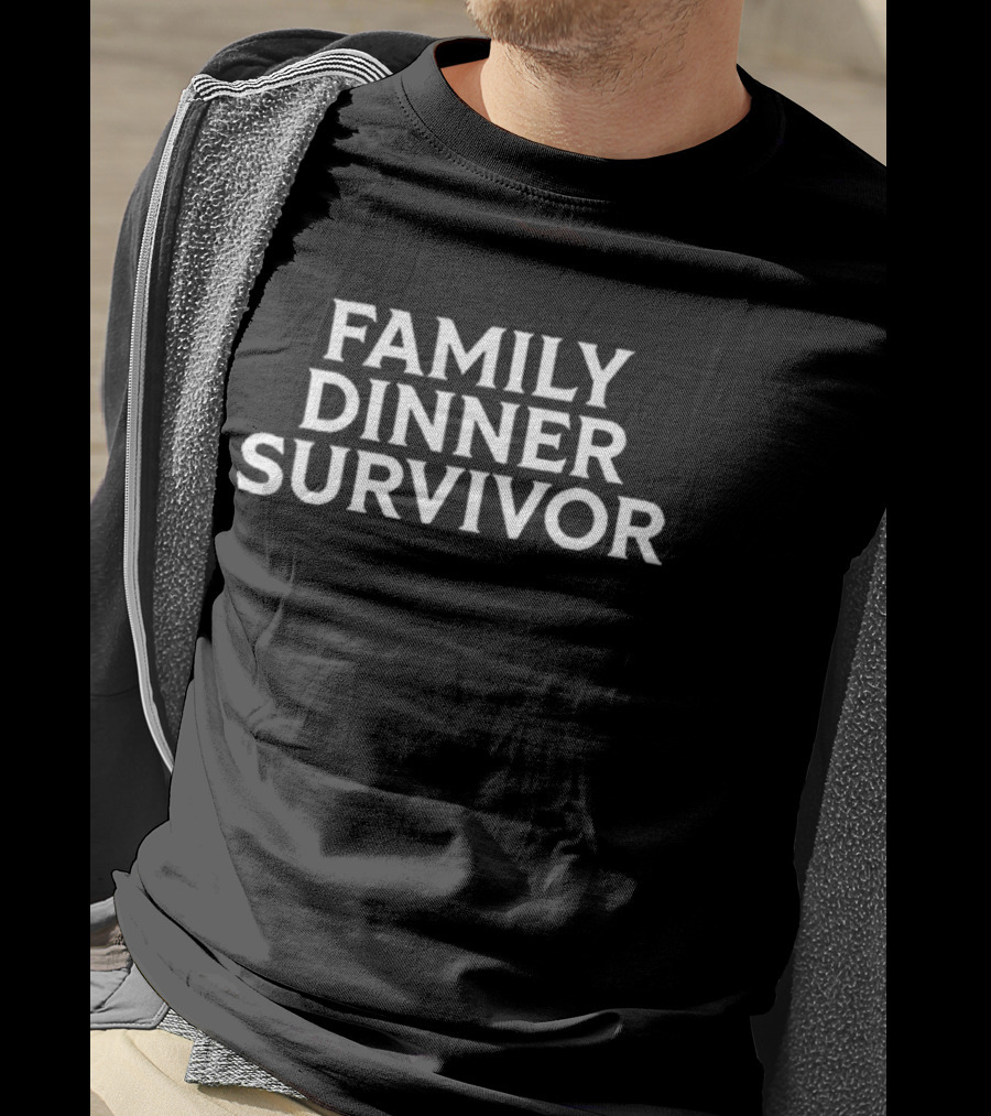 FAMILY DINNER SURVIVOR Vintage Typography T-Shirt