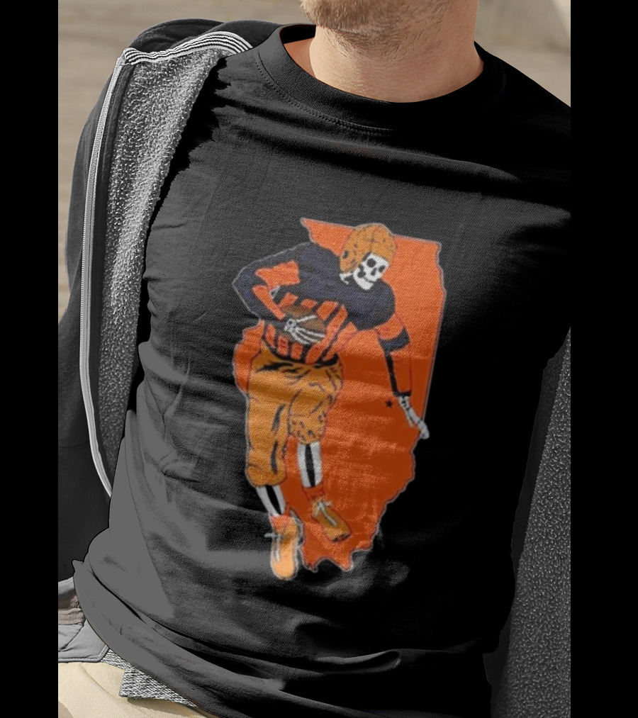 IL Illinois Fighting Illini Football Skeleton Player On Orange State Background T-Shirt