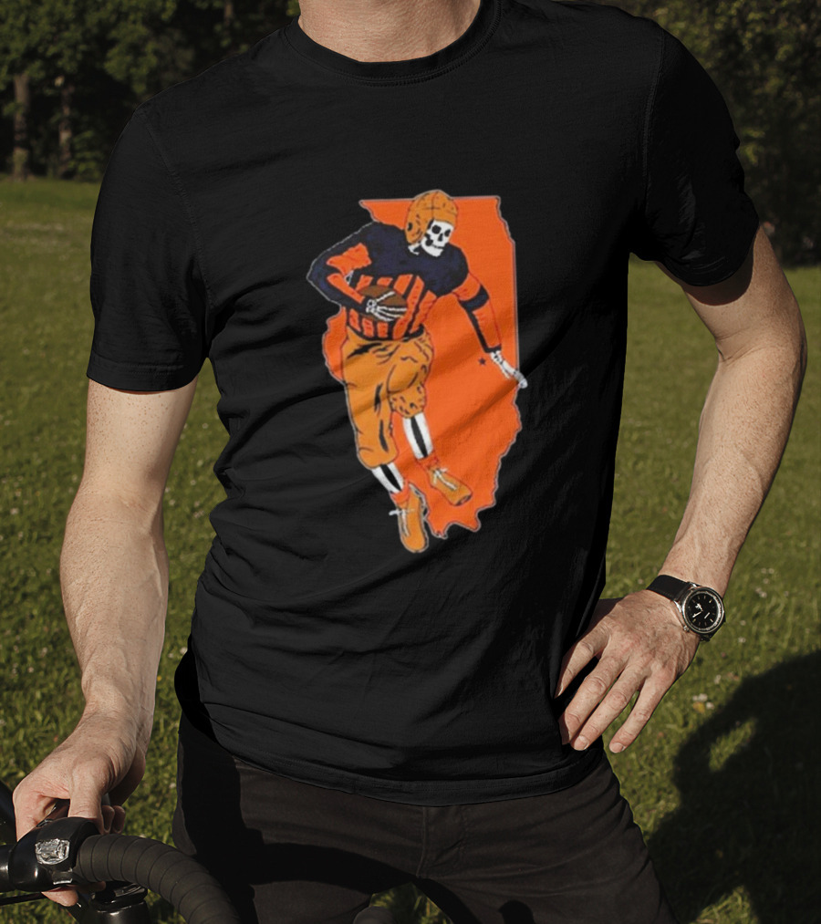 IL Illinois Fighting Illini Football Skeleton Player On Orange State Background T-Shirt