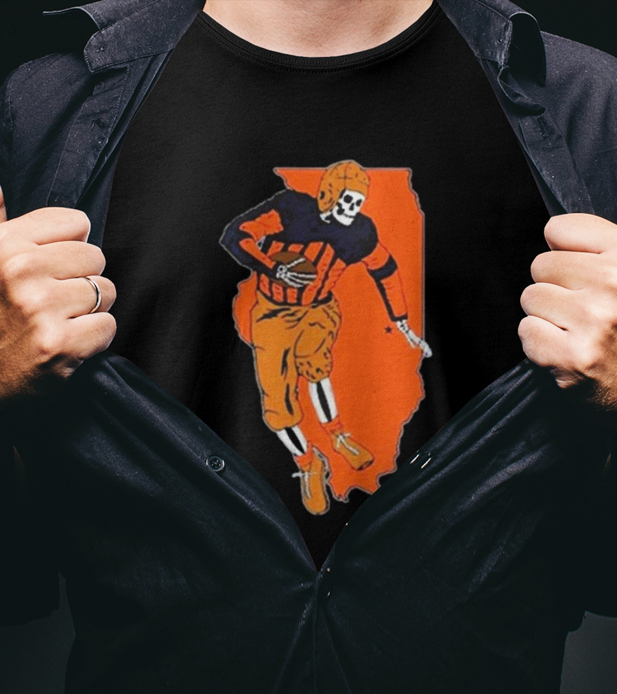 IL Illinois Fighting Illini Football Skeleton Player On Orange State Background T-Shirt