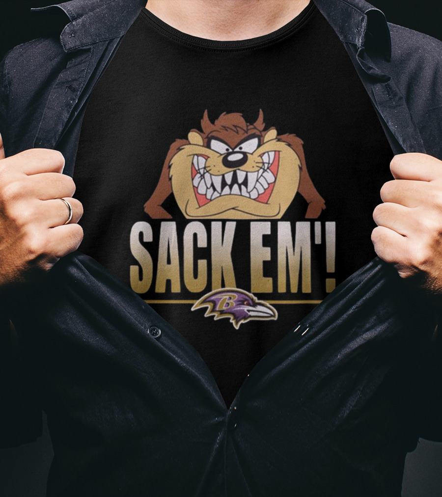 Looney Tunes Taz Sack Em Baltimore Ravens NFL T-Shirt