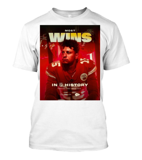 Most Wins In NFL History Through First 100 Starts Patrick Mahomes Kansas City Chiefs T-Shirt