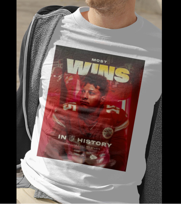 Most Wins In NFL History Through First 100 Starts Patrick Mahomes Kansas City Chiefs T-Shirt