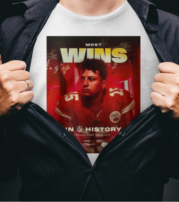 Most Wins In NFL History Through First 100 Starts Patrick Mahomes Kansas City Chiefs T-Shirt