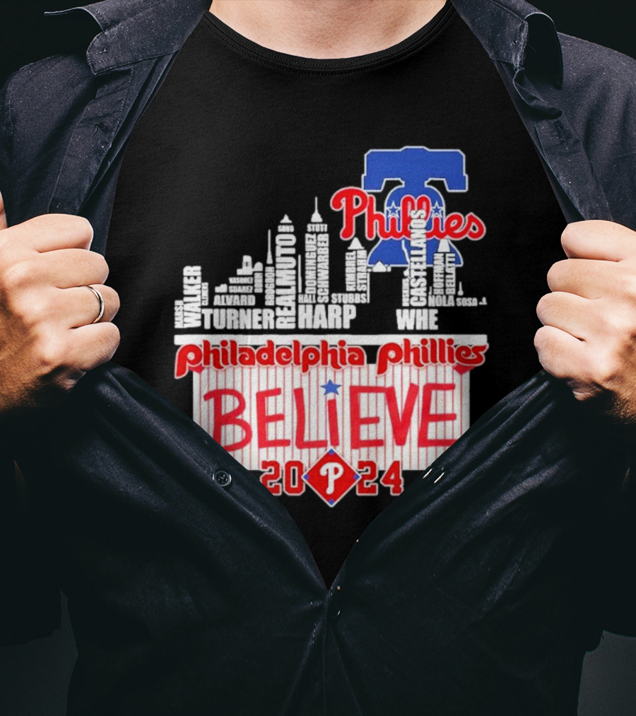 Philadelphia Phillies Believe Skyline Players Names October T-Shirt