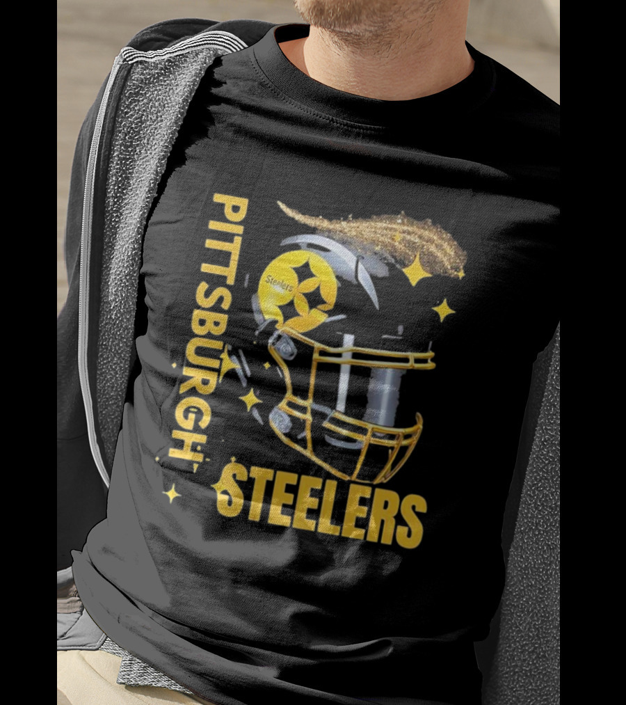 Pittsburgh Steelers Glitter Helmet Football Team T-Shirt