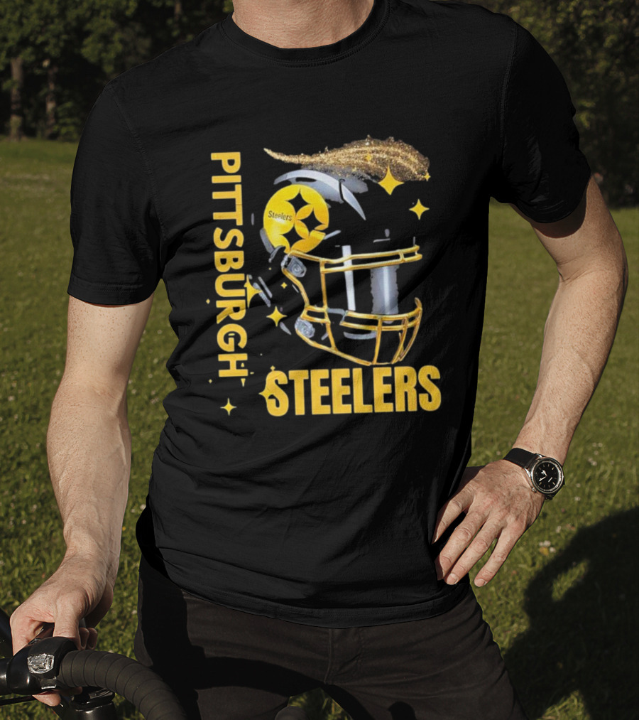 Pittsburgh Steelers Glitter Helmet Football Team T-Shirt