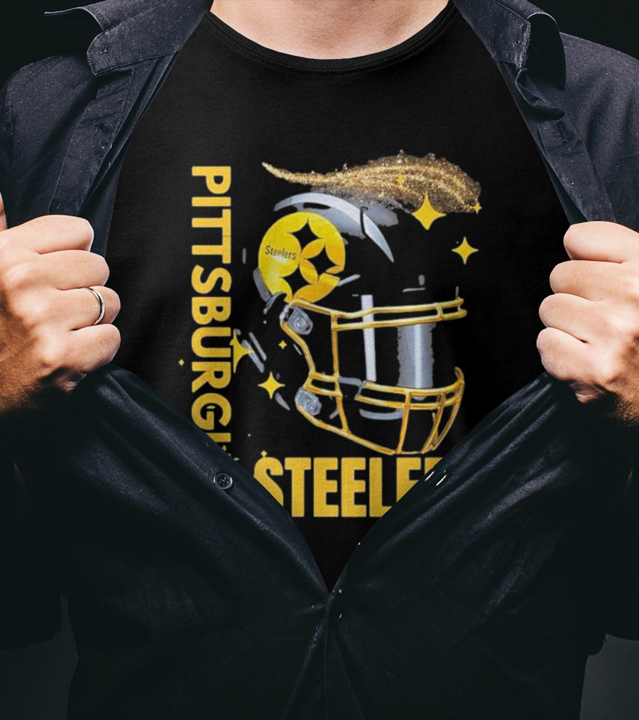 Pittsburgh Steelers Glitter Helmet Football Team T-Shirt