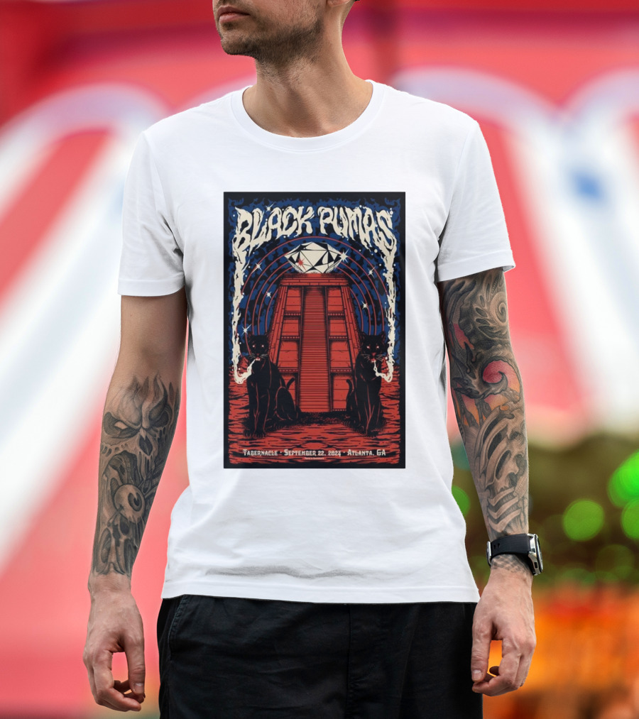 Black Pumas September 22 2024 Tabernacle Atlanta GA Event Cats Pyramid T-Shirt