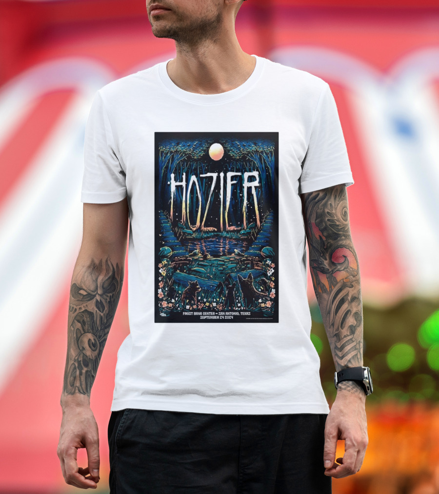 Hozier Live at Frost Bank Center San Antonio Texas September 24 2024 Tour Moonlit Forest Scene T-Shirt