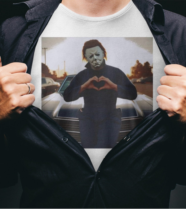 Michael Myers Heart Gesture Over Classic Car T-Shirt