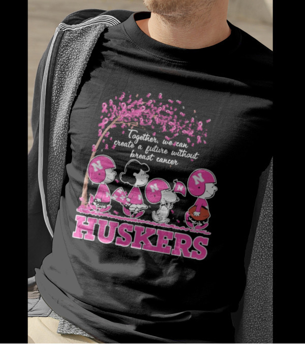 Together We Can Create A Future Without Breast Cancer Snoopy Huskers Peanuts Pink Ribbon Awareness T-Shirt