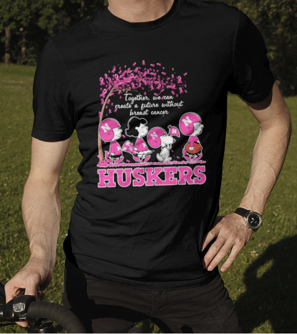 Together We Can Create A Future Without Breast Cancer Snoopy Huskers Peanuts Pink Ribbon Awareness T-Shirt