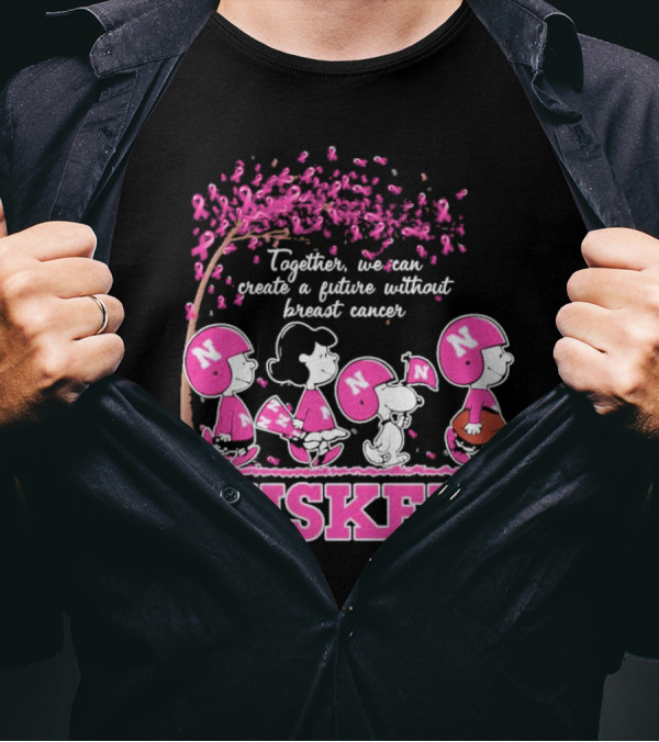 Together We Can Create A Future Without Breast Cancer Snoopy Huskers Peanuts Pink Ribbon Awareness T-Shirt