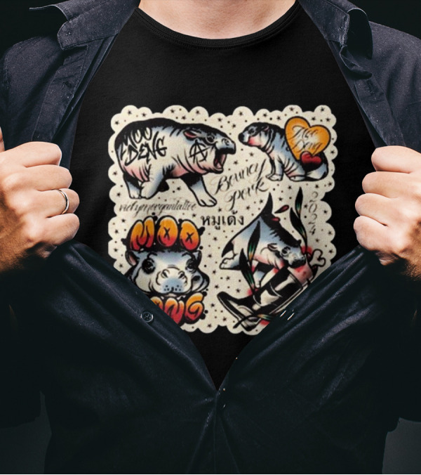 Vicky Morgan Tattoo Art Moo Deng Bouncy Pork T-Shirt
