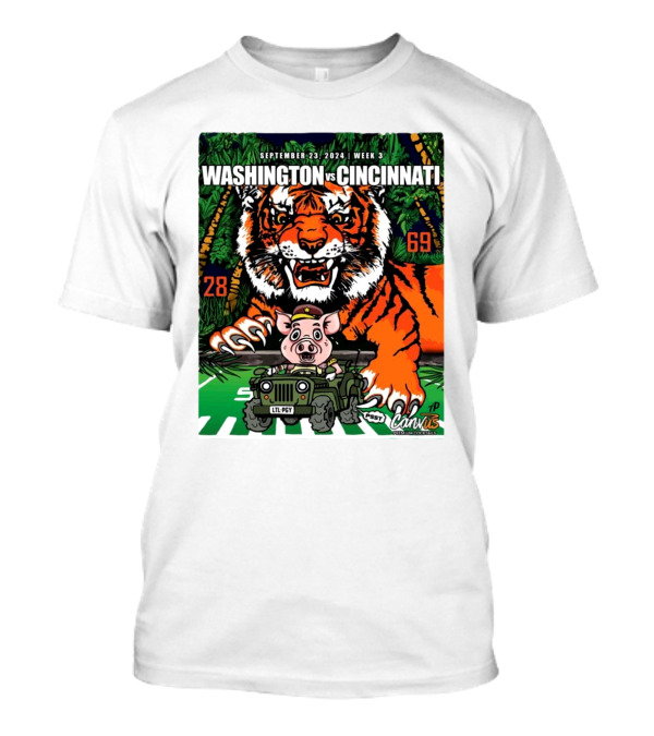 Washington Vs Cincinnati September 23 2024 Week 3 Tiger And Pig Illustration Cannvis Football Showdown T-Shirt