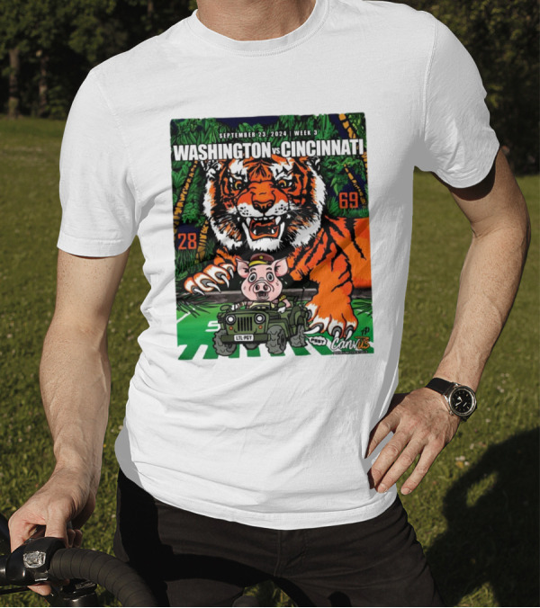 Washington Vs Cincinnati September 23 2024 Week 3 Tiger And Pig Illustration Cannvis Football Showdown T-Shirt
