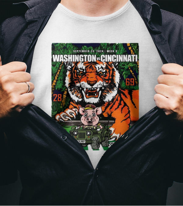 Washington Vs Cincinnati September 23 2024 Week 3 Tiger And Pig Illustration Cannvis Football Showdown T-Shirt