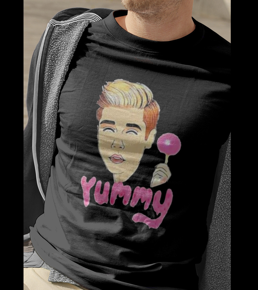 Yummy Justin Bieber Cartoon Face Lollipop T-Shirt