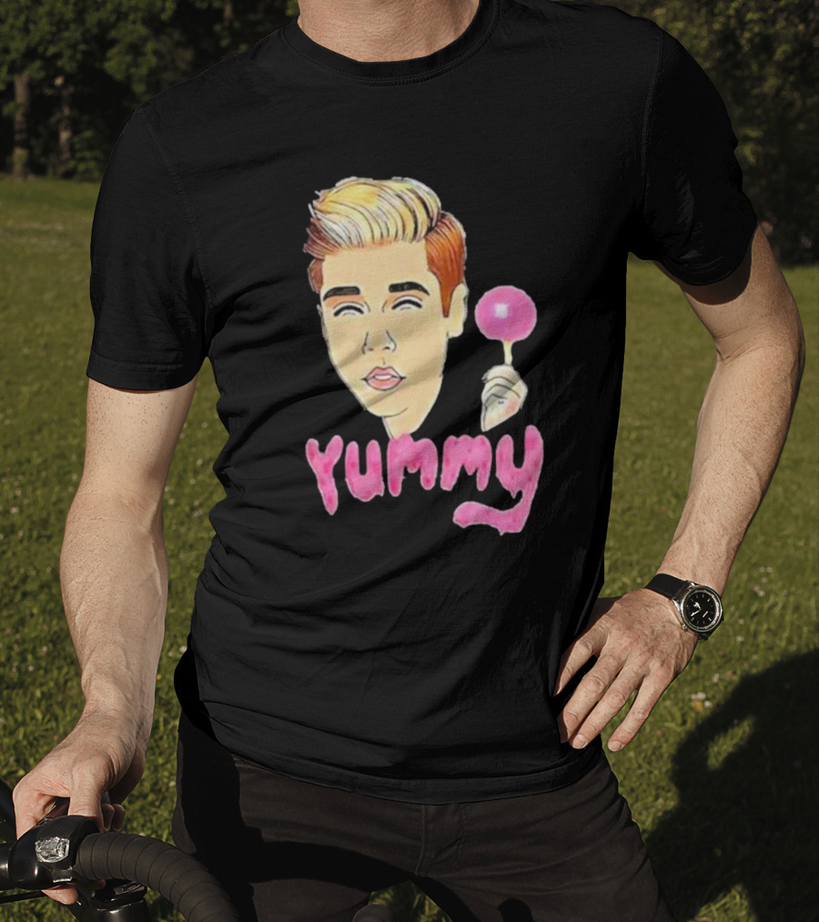 Yummy Justin Bieber Cartoon Face Lollipop T-Shirt