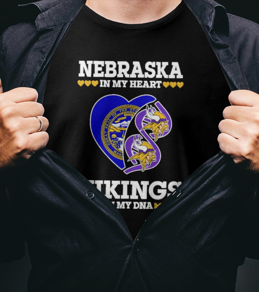 Nebraska In My Heart Vikings In My DNA State Seal Vikings T-Shirt