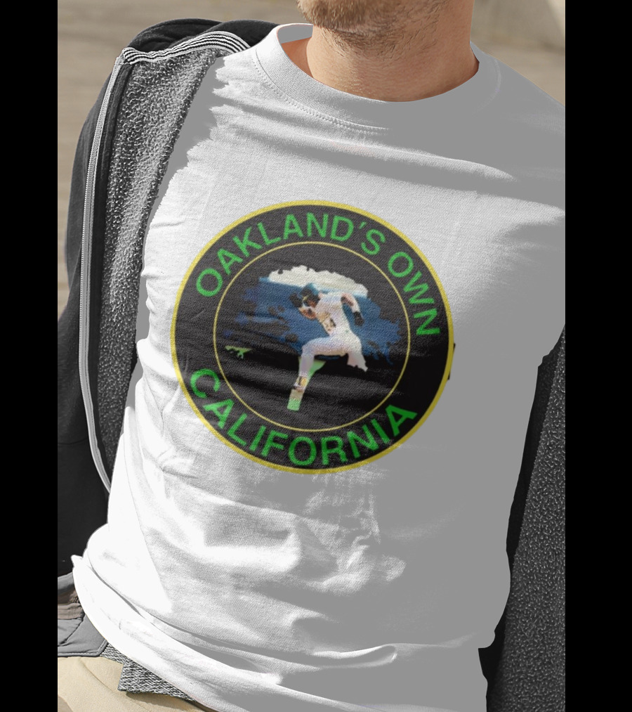Oakland’s Own California Baseball Player Icon In Green And Yellow Circle T-Shirt