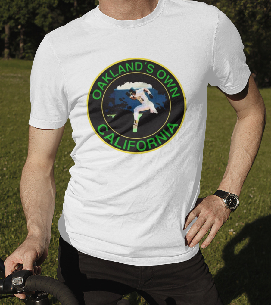 Oakland’s Own California Baseball Player Icon In Green And Yellow Circle T-Shirt