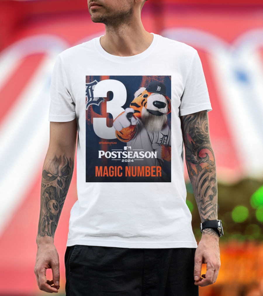 The Detroit Line Postseason 2024 Magic Number 3 Tiger Mascot T-Shirt